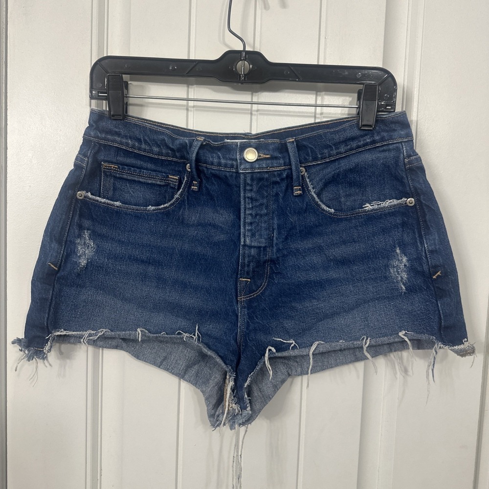 Good American Bombshell Shorts Sz 4/27 90s Cut Off Distressed Denim GNIS602T